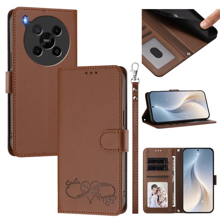 Happy Heart Pattern Magnetic Closure Vegan Leather Phone Case With Wrist Strap For ZTE Blade A56 4G