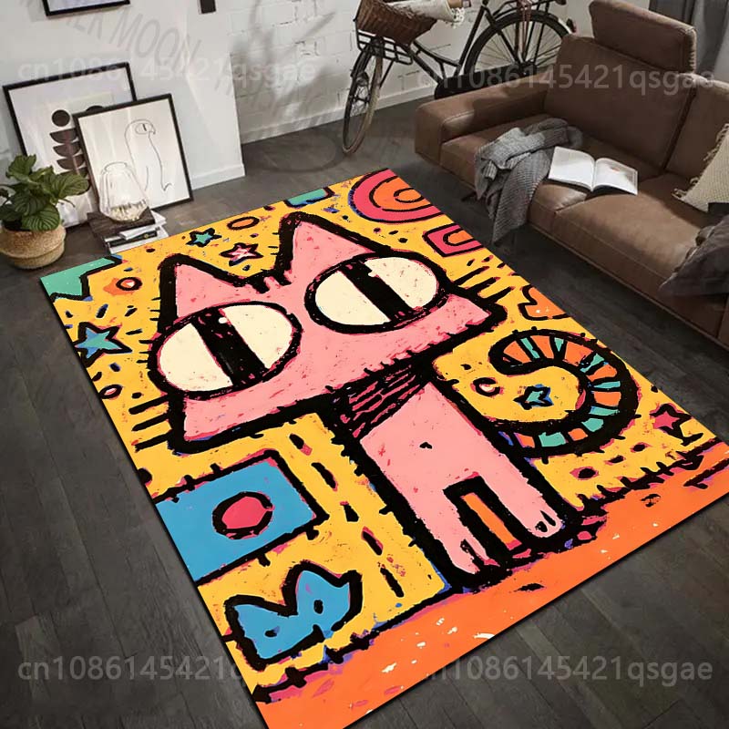 Multiple sizes Colorful cartoon cat artwork Carpet for Living Room Bedroom Sofa Home Decor Rus Non-slip Floor Mat Luxury Gift
