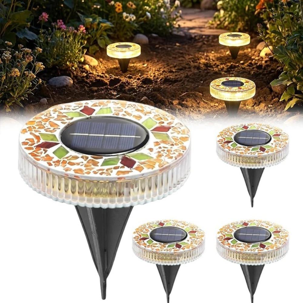 4/2/1PCS Solar Disk Light Waterproof Outdoor Glass Garden Stake Lighting Colorful Decorative Pathway LED Lights Dusk to Dawn