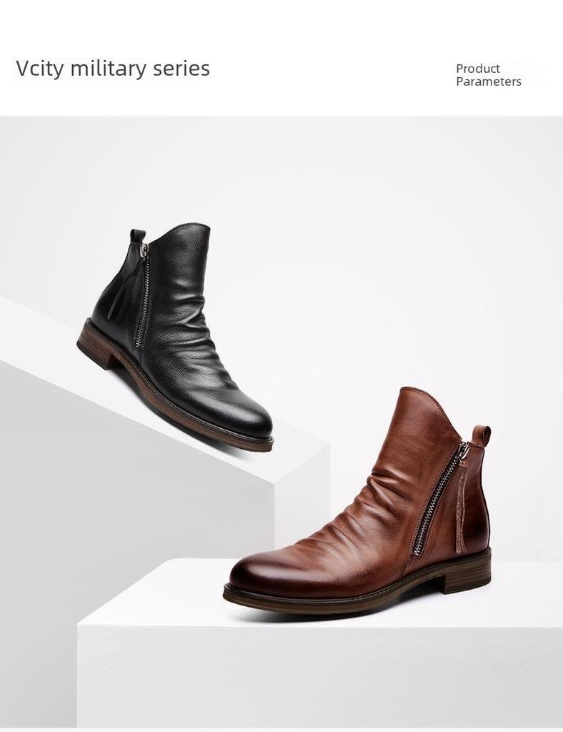 Мужские кожаные ботинки Martin Tassel с двухсторонней молнией и нескользящей подошвой, доступны большие размеры.