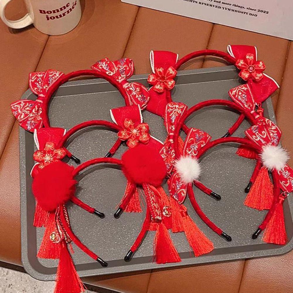 Tassel Hanfu Hair Bun Hair Hoop Plush Ball Red Hairband Sweet Children Headband  Baby
