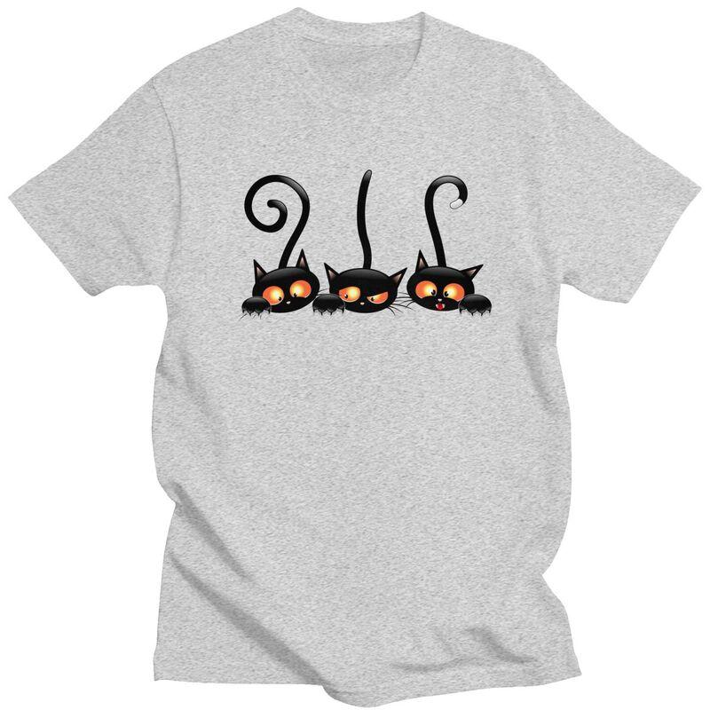 Custom Halloween Black Cat T Shirts Men Pure Cotton Tees Tshirts Fashion Tshirt