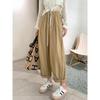 Women's Khaki High-Waisted Slimming Cargo Pants - Japanese Style Spring/Autumn Loose Carrot Harem with Wide Legs
