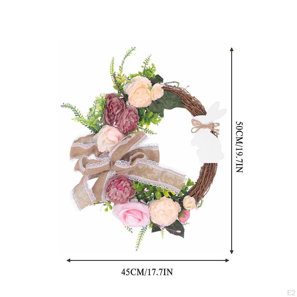 Easter Bunny Wreath Greenery Garland for Front Door Lifelike Decor Romantic Flower Decorative