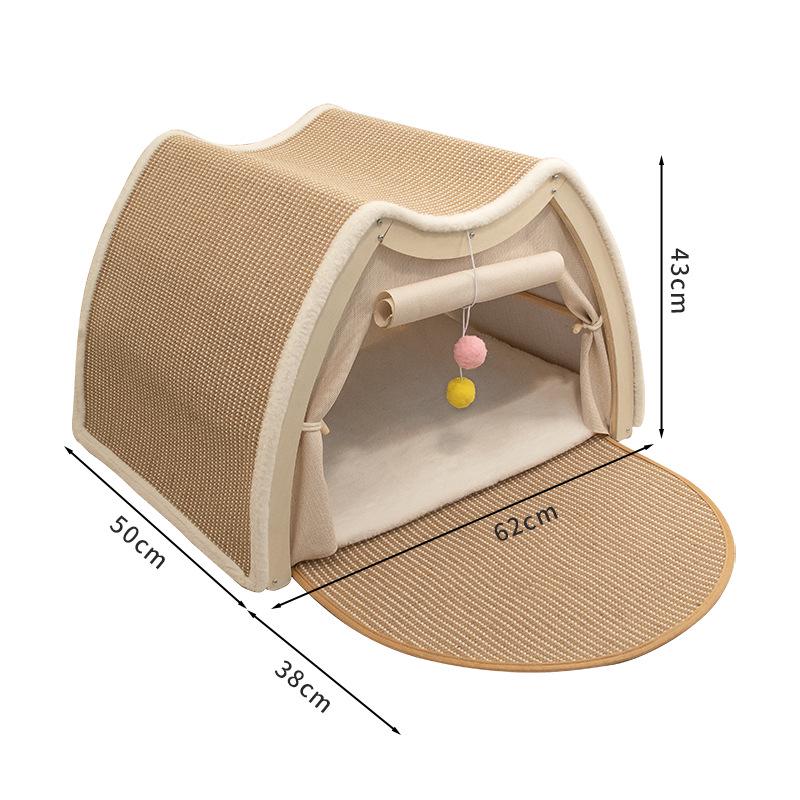 Super Large All-Season Cat & Dog House: Sisal Scratching Board, Solid Wood Enclosed Bed, Cat Tent Villa
