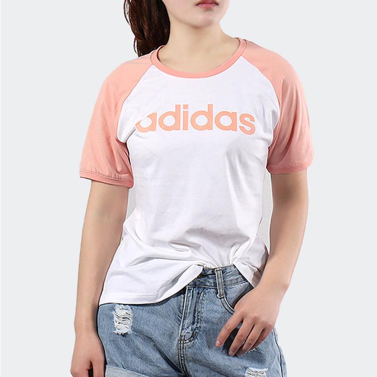 adidas Футболка с коротким рукавом и принтом нео-логотипа, женские топы, цвет белый, розовый DW7949