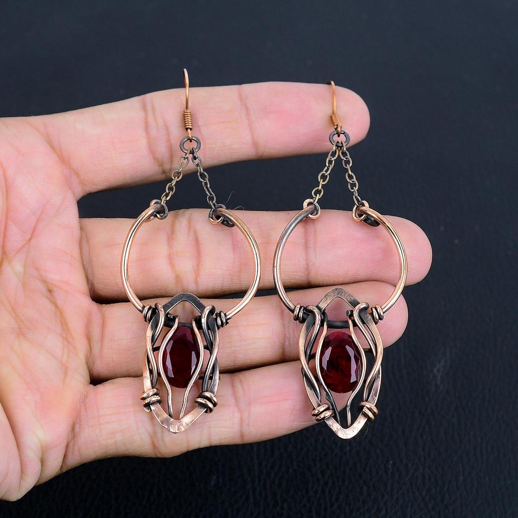 Украшения из граната, серьги, обернутые медной проволокой 999 пробы, серьги из драгоценных камней ручной работы на День памяти