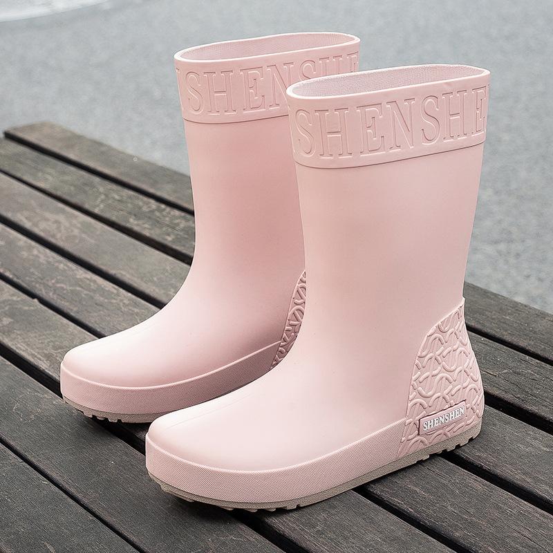 Women's Mid-tube Rain Boots Rubber Boots Warm Overshoes Waterproof Outdoor Non-slip Wear-resistant Fashion All-match Rain Boots