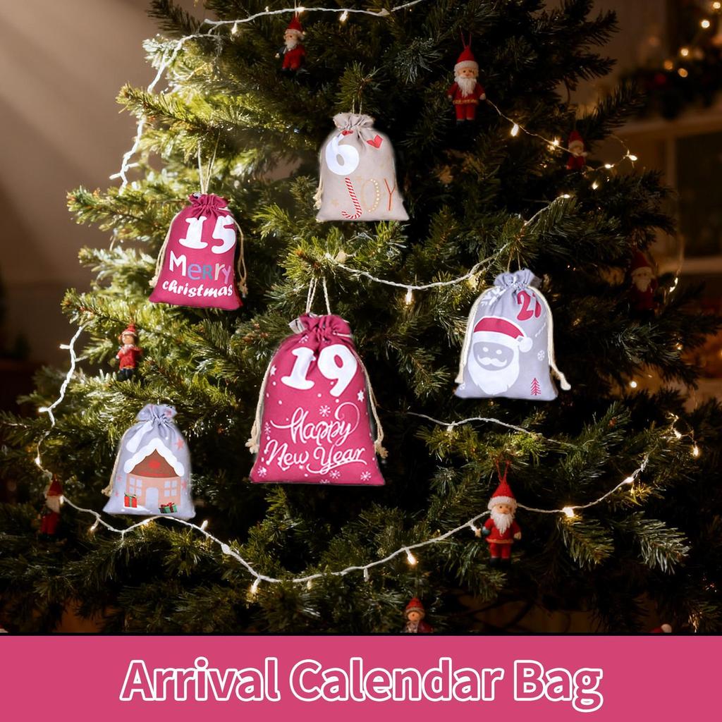 Christmas Countdown Bags 24-Day Reusable Fillable Empty Party Favor Drawstring Bags For Children Family Friends Candy Toys
