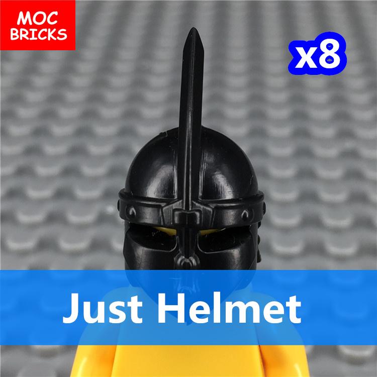 MOC Кирпичи Черный Меч Щит Копье Алебарда Шлем Средневековые Рыцари Рим Фигурка Действия Образовательный Строительный Блок Подарки