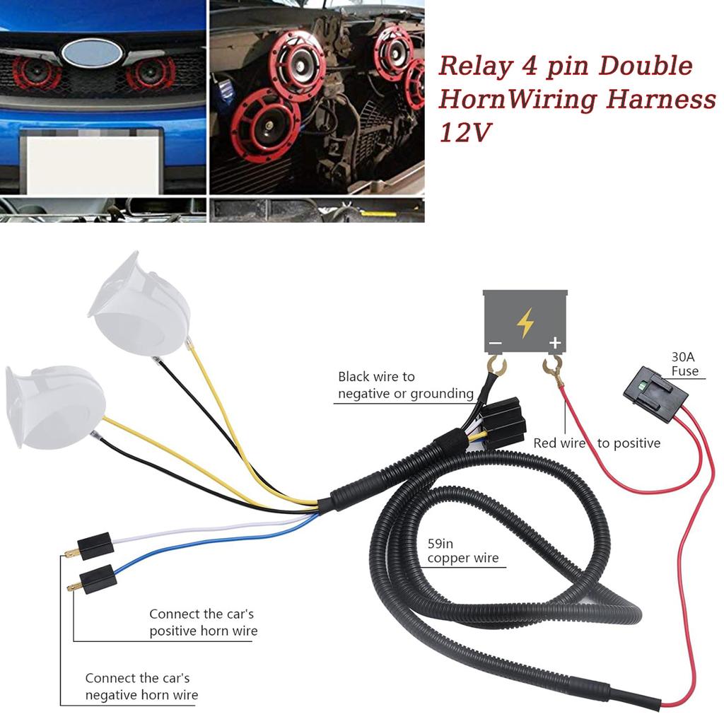 40A 12V Universal Car Horn Wiring Harness Relay Kit For Auto Van Truck Grille Mount Blast Tone Horns