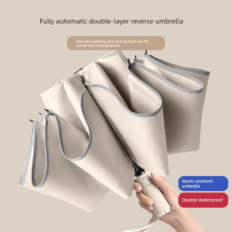 German Automatic Reverse Umbrella Folding Women Rain Or Shine Dual-Use Reinforced Wind-Resistant Double-Layer Vinyl Sun-Proof Men's Double Umbrella