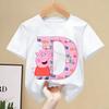 Peppa Pigs T-shirt for Children Cartoon Letter A-Z Tee Top Kawaii Anime Round Collar Clothes Boys Girls White Clothing Kids Gift