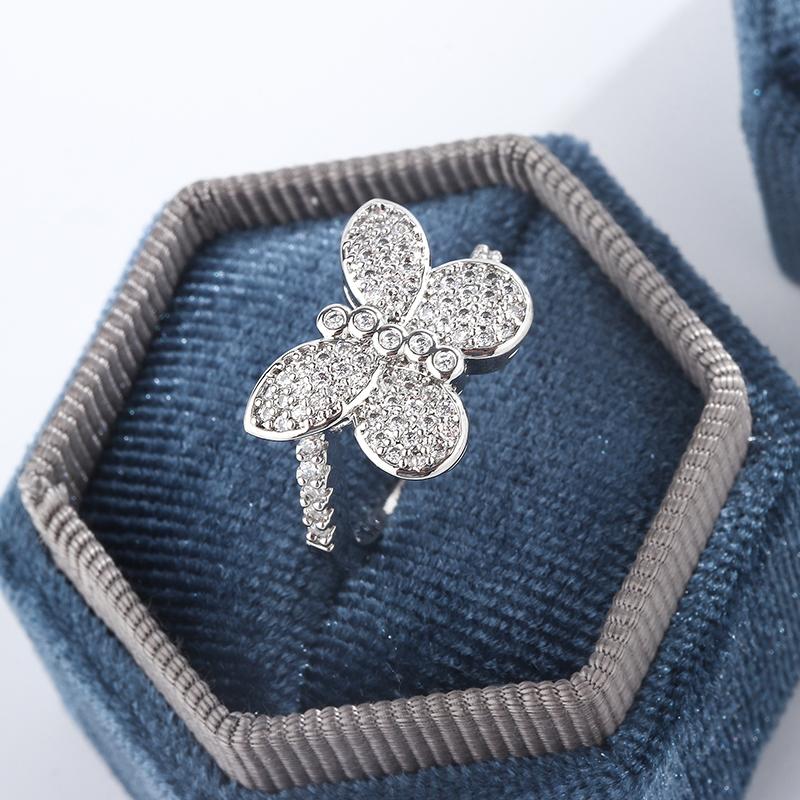 Роскошное кольцо для женщин, классическое блестящее кольцо с бабочкой класса ААА из циркона, модное открытое регулируемое кольцо с цирконием, подарок на годовщину