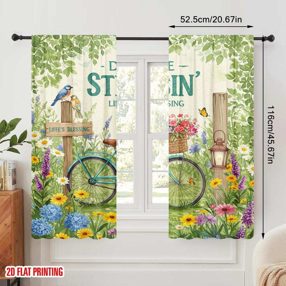 2pcs 2D Flat Printing Scene Curtains Don't Be Stressin' Life Blessing Polyester Without Electricity 0 Use for Classroom Office