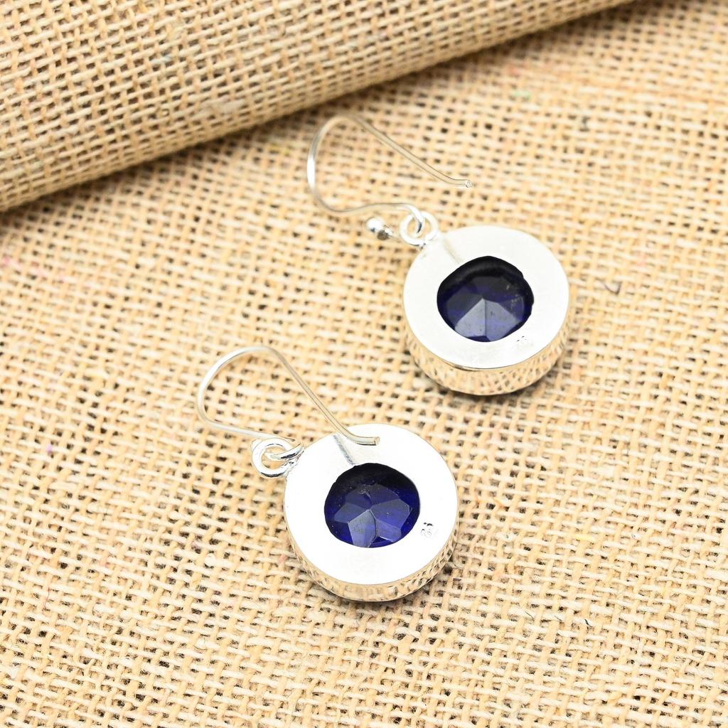 Великолепный синий сапфир, созданный в лаборатории драгоценный камень, ювелирные серьги ручной работы из стерлингового серебра 925 пробы