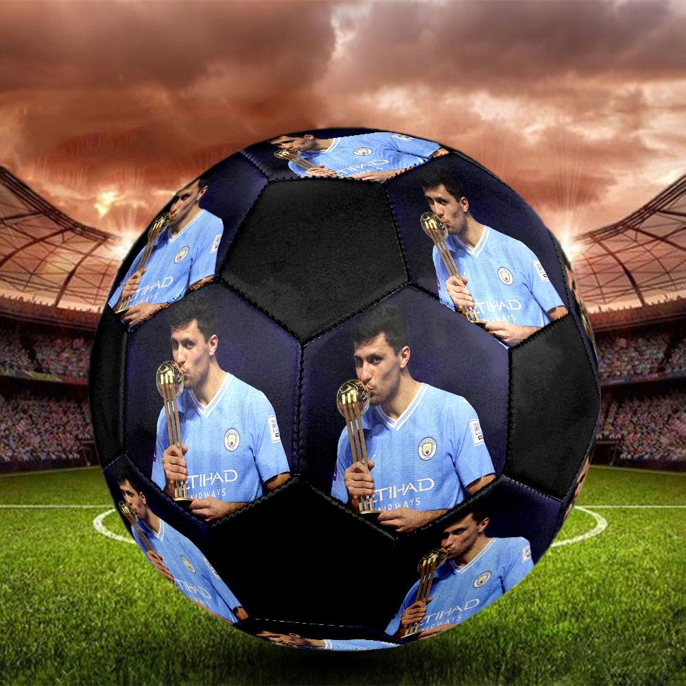 Rodri Size 5 Soccer Ball, Machine-Stitched PVC, Durable & High Bounce, All Ages Fit, fan merchandise, matches & outdoor use.