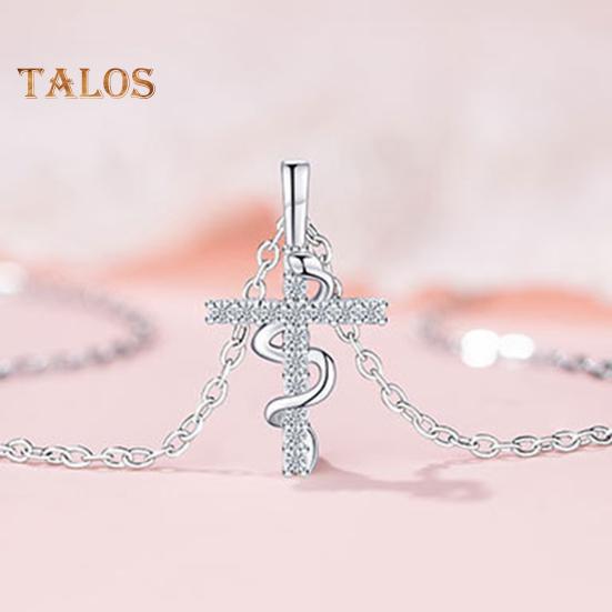 Женское ожерелье с подвеской в виде креста в виде змеи из кубического циркония, полая цепочка, регулируемая длина, гальваническое полированное ожерелье со знаком зодиака «Год Змеи»