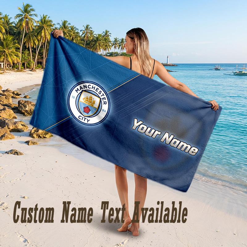 Manchester City Design Beach Towel Custom Text Large Towel for Beach Vacation