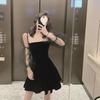 «Женское черное платье на одно плечо, осень 2024 г. — длинный рукав, сексуальное, тонкая талия, стиль ночного клуба»