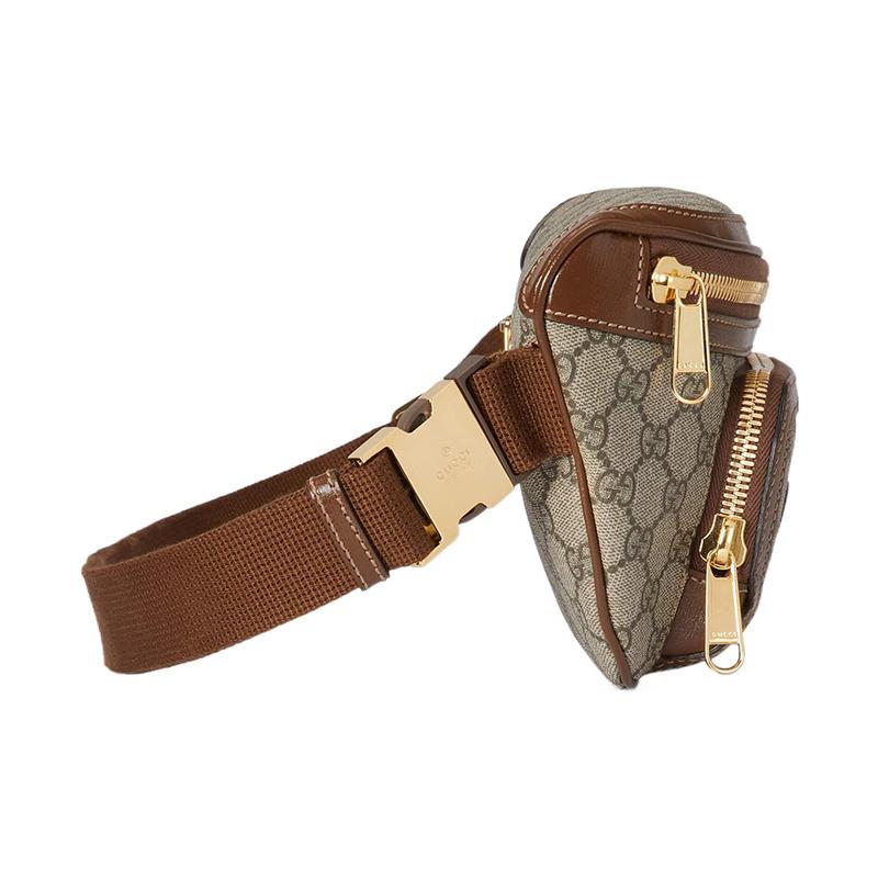 Gucci GG Supreme с логотипом Double G, застежка-молния, регулируемый плечевой ремень, холщовая поясная сумка, большой размер, мужская, коричнево-бежевая