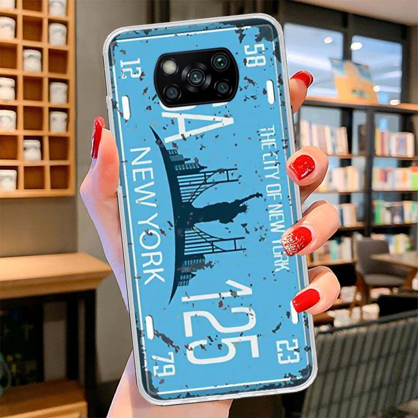 License New York Plate Number Cover Phone Case For Xiaomi Poco F7 Ultra X7 X6 X5 Pro M7 Redmi 15C 15 13C 13 12C 12 10C 10 9A 9C