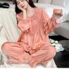 Female Pajamas Set Sweet Lace Trim Nightwear Lounge Wear Spring Summer Satin Sleepwear Trouser Suits Loose Casual Home Wear