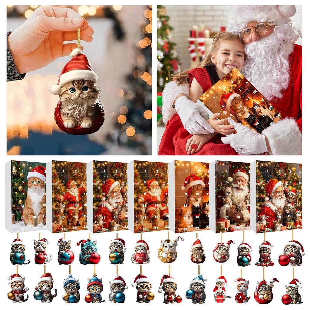 Christmas Countdown Calendar Featuring Adorable Cat Acrylic Decorations For Holiday Gift Giving