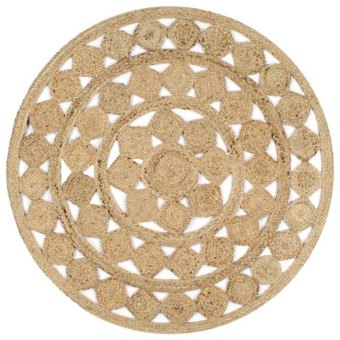 Tapis rond - Jute tressée - 120 cm - Tissé à la main - Motif traditionnel