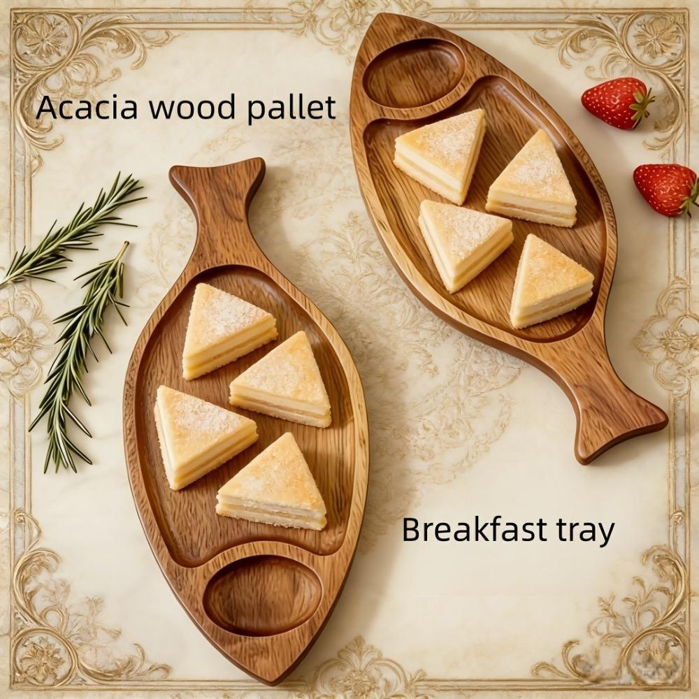 Natural Serving Platter Rustic Solid Wood Tray Tableware Fish Shaped Plate  Restaurant Use