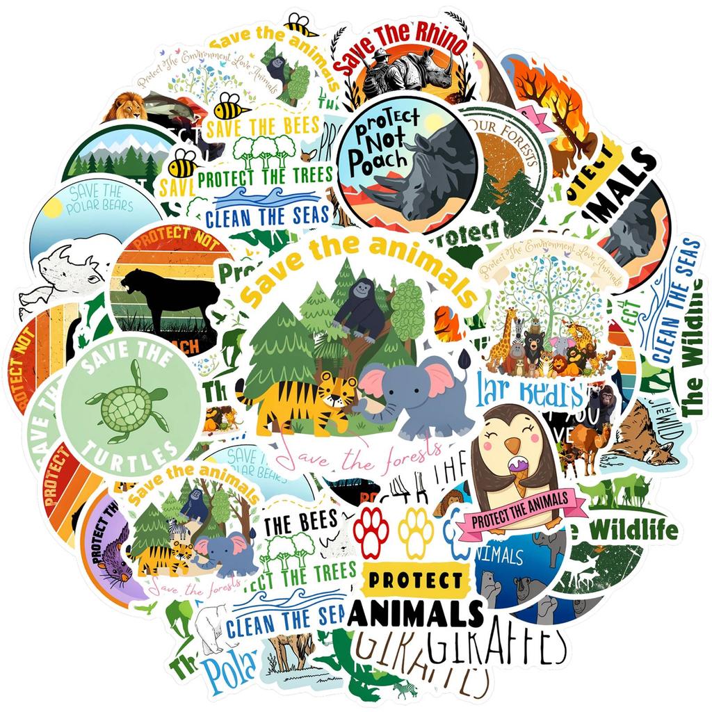 35pcs-50pcs Motivational Wildlife Stickers Whimsical Animal Conservation Stickers Stationery Stickers