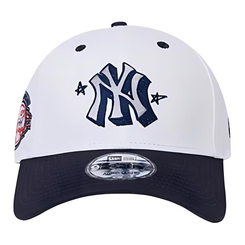 New Era New York Yankees Graffiti LOGO Cotton Peaked Cap Unisex Couple Style White 14499997