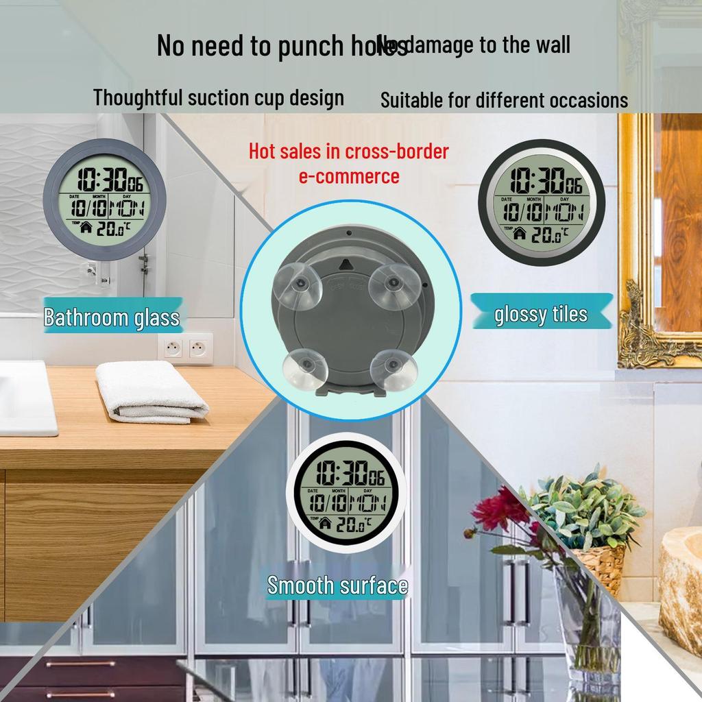 Punch-Free Self-Adhesive LCD Wall Clock: High-Definition Digital Display for Bathroom & Kitchen