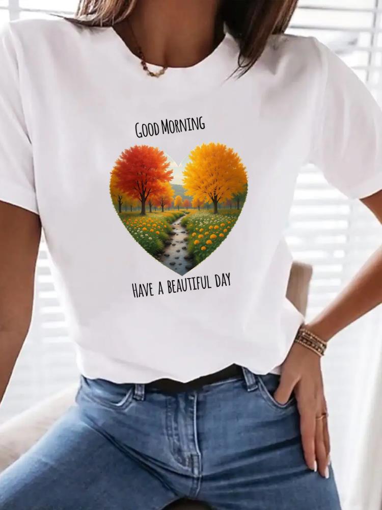 (Азиатский размер) прекрасный праздничный тренд Женский топ Мода Женская одежда Футболка с коротким рукавом Женские графические футболки Принт Футболка