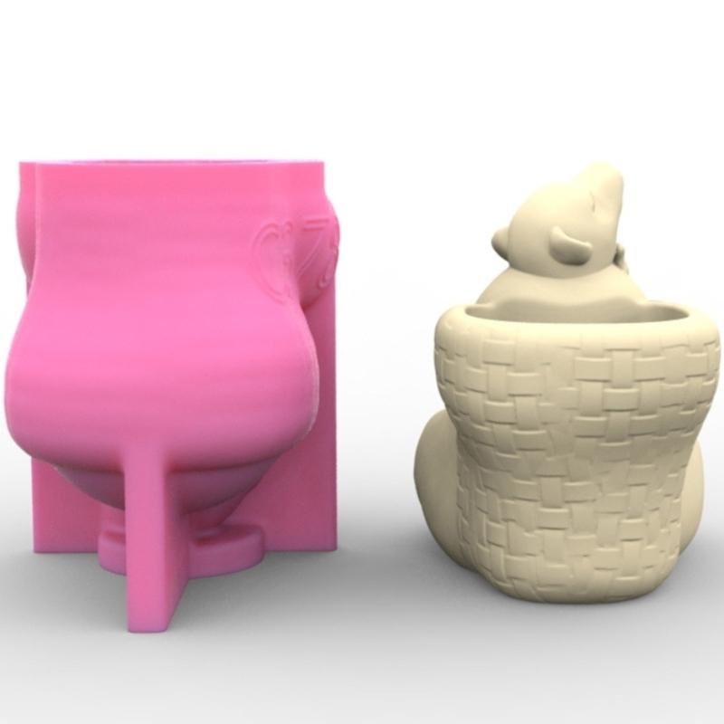 Bear and Girls Pen Holder Silicone Molds Table Ornament Mould Plaster Making Tool Succulent Planter Mold Easy To Clean