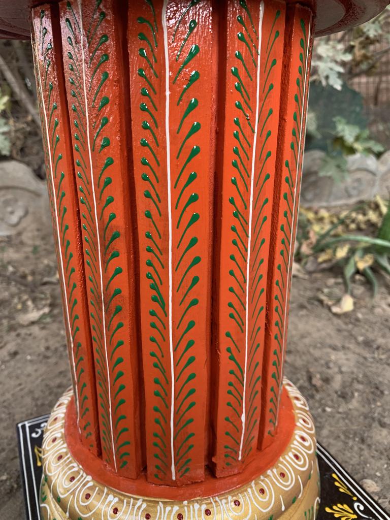 Hand Painted Wooden Chowki Pedestal Table | Indian Folk Art Statue Stand