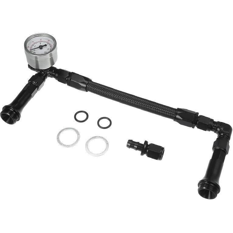 4150 Braided Fuel Line with Pressure Gauge AN6 Dual Feed Carb Fuel Line for 4150 Based Carburetor Aluminum Black