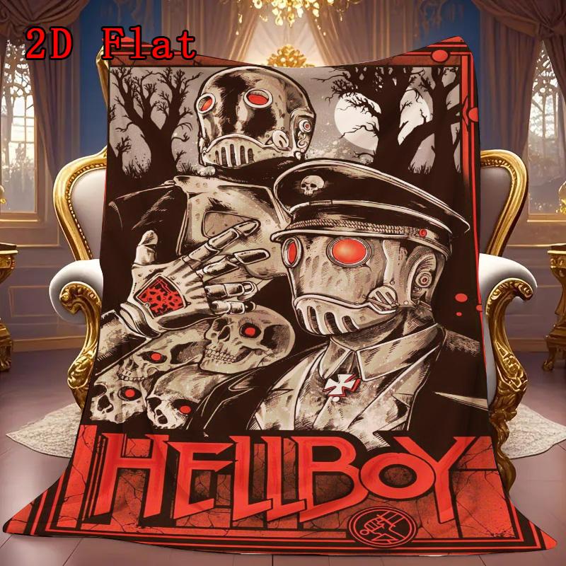 Hellboy 2D Flat Pattern Flannel Blanket High quality All Seasons Warmth and Comfort Perfect for Christmas Gifts.