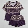 Summer Geometric Wavy Lines Pattern Printed V- Neck Short Sleeved T-Shirt And Shorts Set Women's and Men's T-shirt Shorts Set