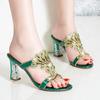 Summer New Fashion Women's High-heeled Slippers Open-toe Sandals Personalized Soft Sole Diamond Crystal Thick Heel Shoes