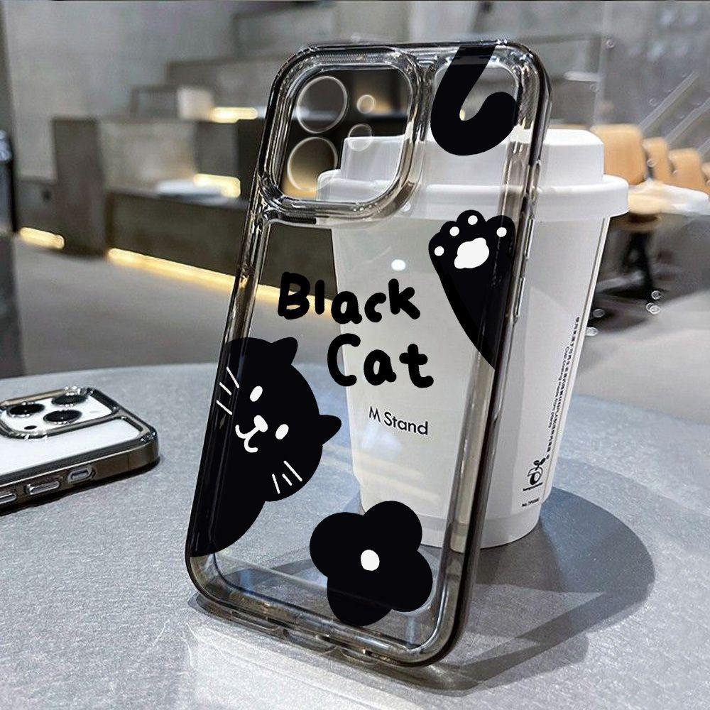 Милый маленький черный кот для чехла iPhone17promax space phone case Apple 16 прозрачный 14/13 мелкое отверстие 15