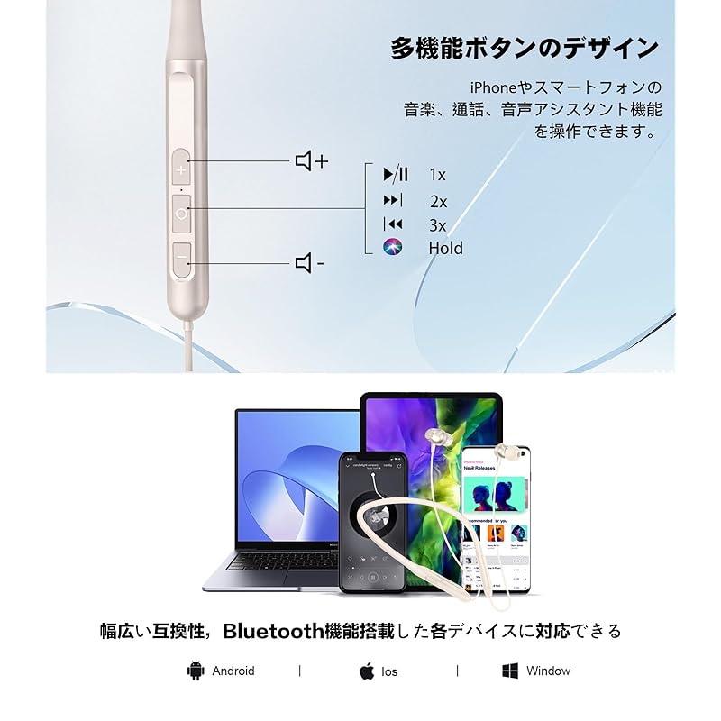 [2024 Newly designed neckband type/Bluetooth 5.3]Bluetooth earphones neckband type -HQP wireless earphones Necklace 35 hours playback bluetooth