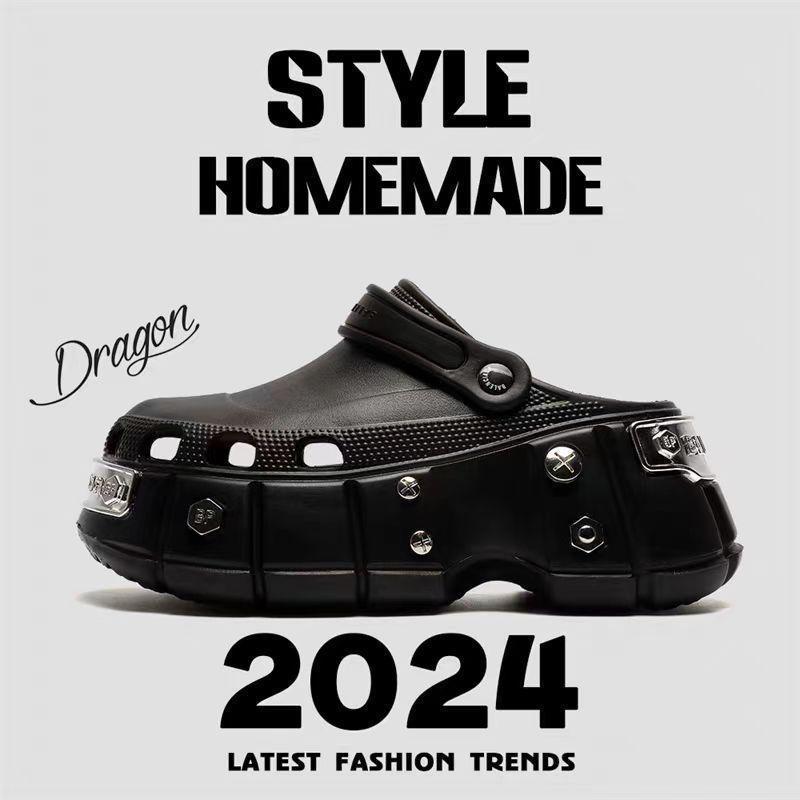 Мужские туфли двойного назначения Z Black Dual-Purpose с толстой нескользящей подошвой - Heightening Paris Hole Slip-On Летняя пляжная обувь