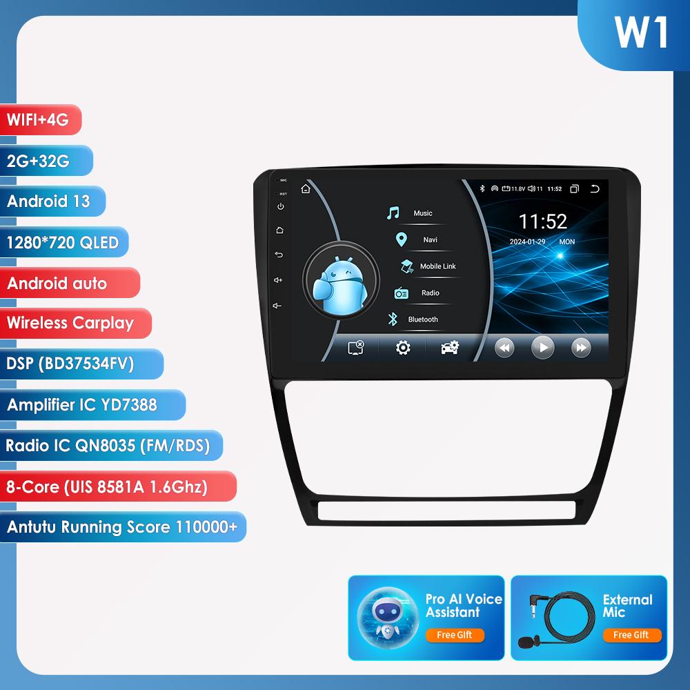 Hizpo 10.1 Carplay 4G 2Din Android 13 Автомобильное радио для Skoda Octavia 2 2008 - 2013 Мультимедийный видеоплеер GPS DSP Авторадио RDS ПК Интеллектуальный экран