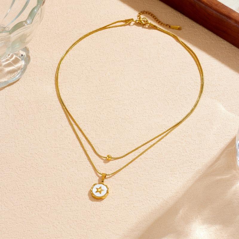 Layered Butterfly Pendant Necklace For Women Gold Plated Stainless Steel Shell Square Jewelry