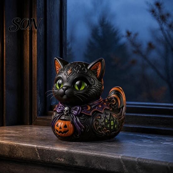Dark Fantasy Style Gift for Her Midnight Witches Cat Duck Figurine, Resin Whimsical Decor Accessories Statue, Gothic Cat-Duck Ornament, Spooky