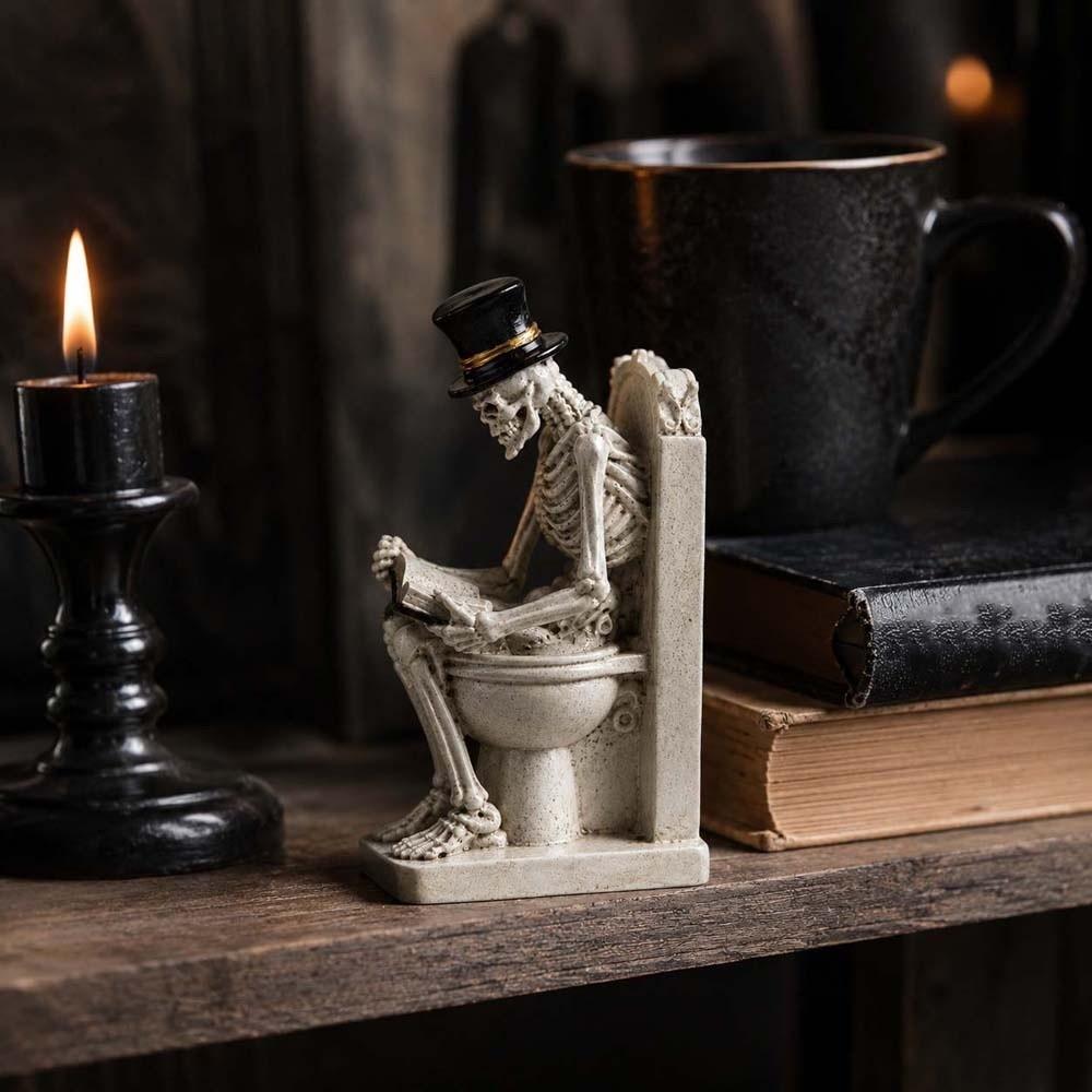 Durable Resin Toilet Skeleton Statue Vintage Style Halloween Desktop Sculpture Living room