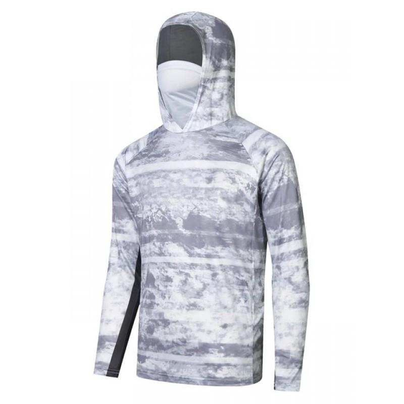 Mens UPF 50 Long Sleeve Fishing Shirt With Hood Face Cover Quick Dry Breathable Sun Protection Outdoor Angling