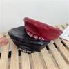 Beret Women's Spring Autumn New Embroidered Letter PU Leather Flat Top Hat Japanese and Korean Street Shooting Fashion Bud Hat