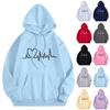 Women's Casual Comfort Plush Long Sleeve Loose Neck Pullover Heart Beat Print Hoodie
